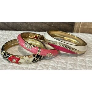 Hinged Lot Of 3 Enamel And Rhinestone Bangle Bracelet.glam‎ prom wedding